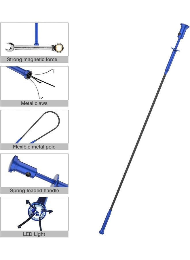Housolution Grabber Tool Magnetic Four-claw Picker, Bendable Hose Reacher Pickup Sweeper with LED Lights, Flexible Long Handy Reaching Assist Tool for Litter Pick/Home Sink/Drain - Blue - Image 2